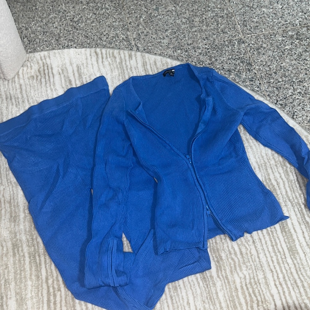 Fashion nova blue ribbed stretchy legging pants set sz M